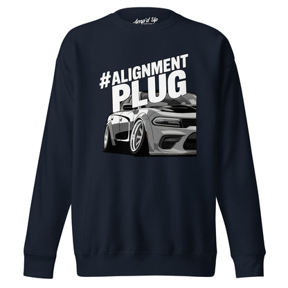 #Alignment PLUG Sweatshirt by Amp'd Up Custom featuring a stylized car graphic in dark navy