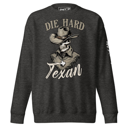 Die Hard Texan Sweatshirt featuring a cowboy graphic on a dark background for casual style