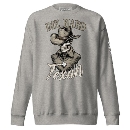 Amp'd Up Custom Die Hard Texan Sweatshirt with a cowboy graphic design and bold text