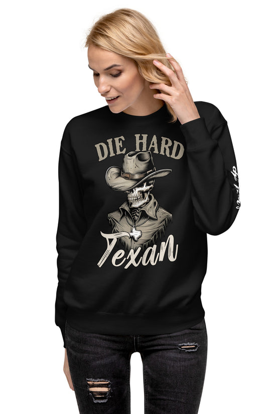 Die Hard Texan Sweatshirt in black featuring cowboy graphic and stylish design for casual wear