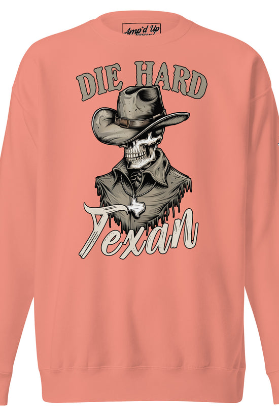 Die Hard Texan Sweatshirt in Salmon Color Featuring Cowboy Graphic Design