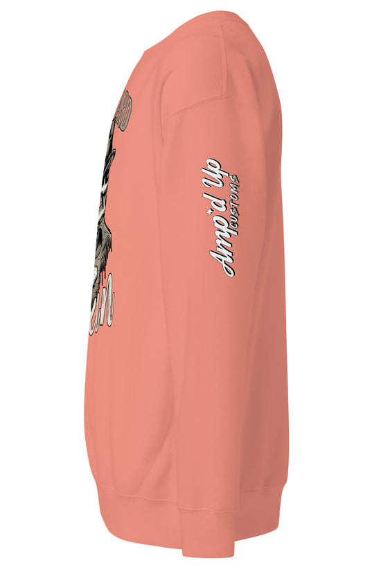 Die Hard Texan Sweatshirt in coral with unique graphic design and comfortable fit