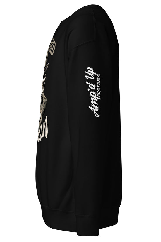 Side view of Die Hard Texan Sweatshirt by Amp'd Up Custom in black with graphic design
