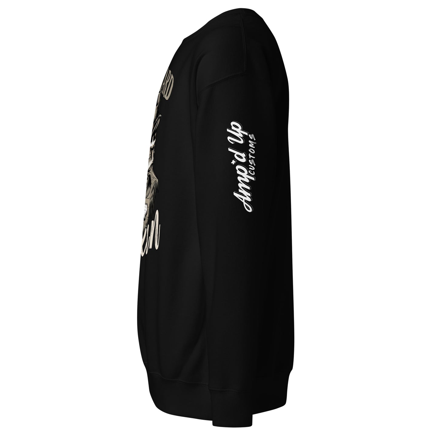 Side view of Die Hard Texan Sweatshirt by Amp'd Up Custom in black with graphic design