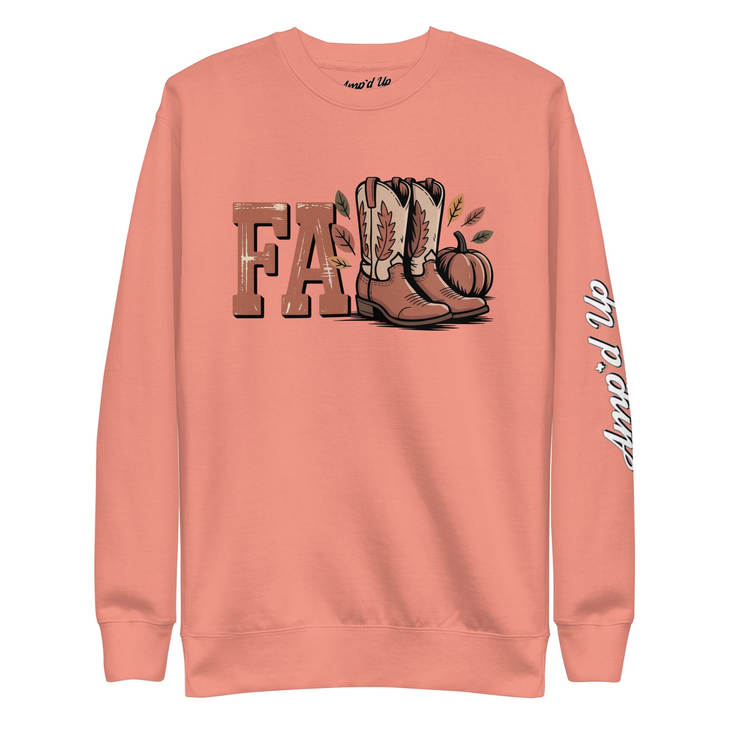 Amp'd Up Custom Southern Fall Sweatshirt in peach with fall boots and pumpkin graphic design
