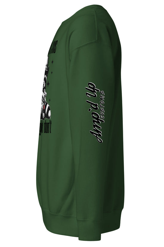 Amp'd Up Custom Strawberry Jams, But My Glock Don't Sweatshirt in Green with Graphic Design