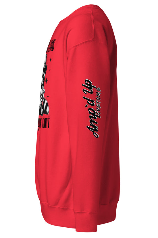 Red Amp'd Up Custom Sweatshirt featuring 'Strawberry Jams, But My Glock Don't' graphic design