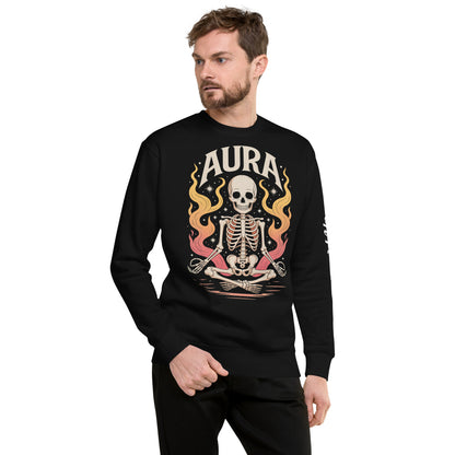 Amp'd Up Custom black AURA Sweatshirt with skeleton meditating and colorful flame design