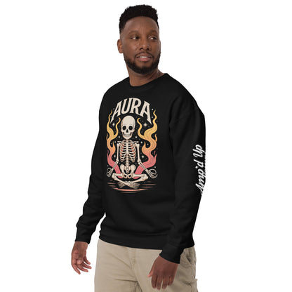 Black AURA Sweatshirt by Amp'd Up Custom featuring skeleton graphic and flame design on front