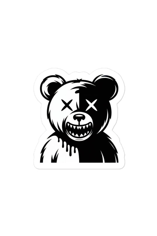 Amp'd Up Custom black and white bear sticker with half face paint and crossed out eyes design