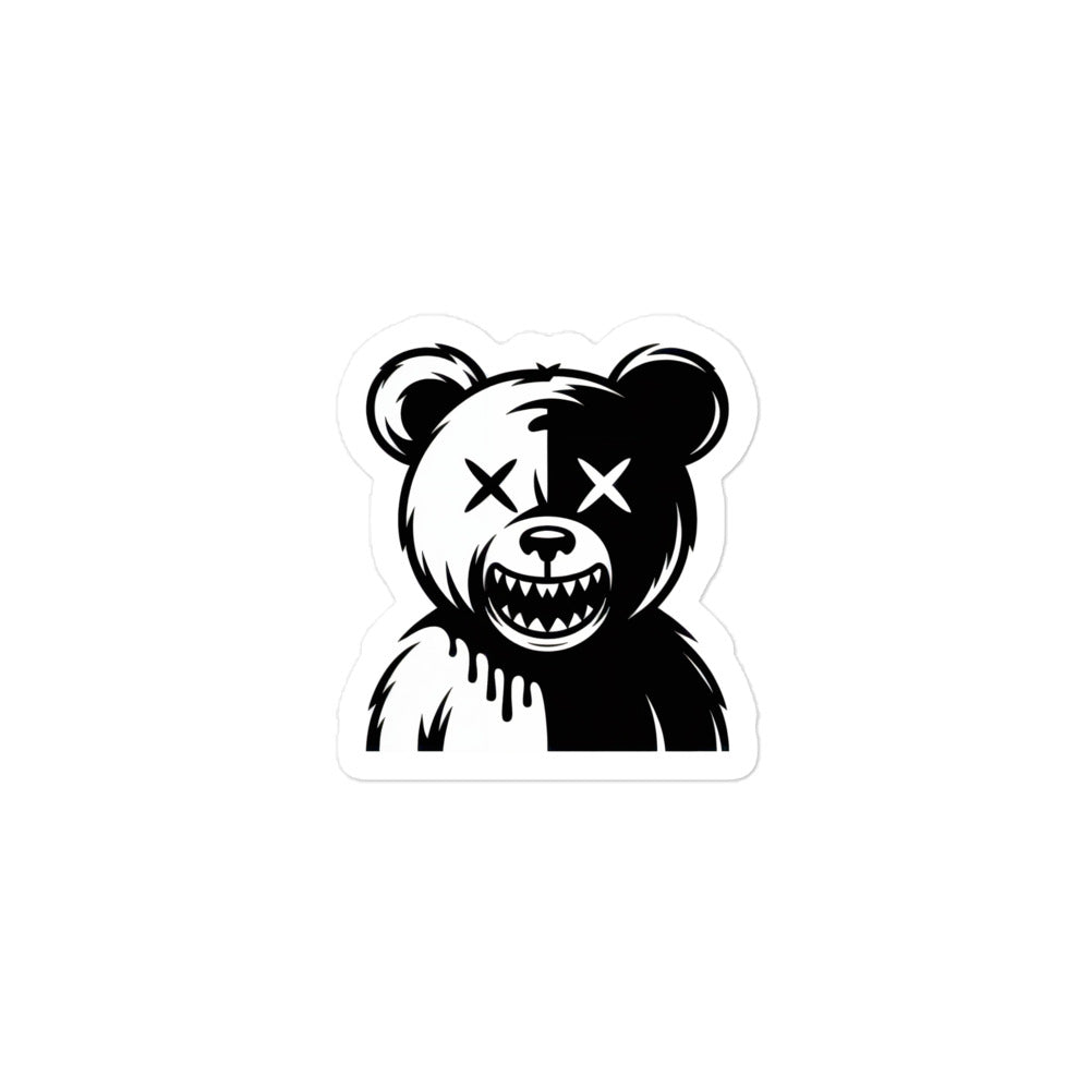 Amp'd Up Custom black and white bear sticker with half face paint and crossed out eyes design