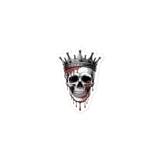 Bloody Skull sticker featuring a detailed skull with a dripping blood effect and a silver crown