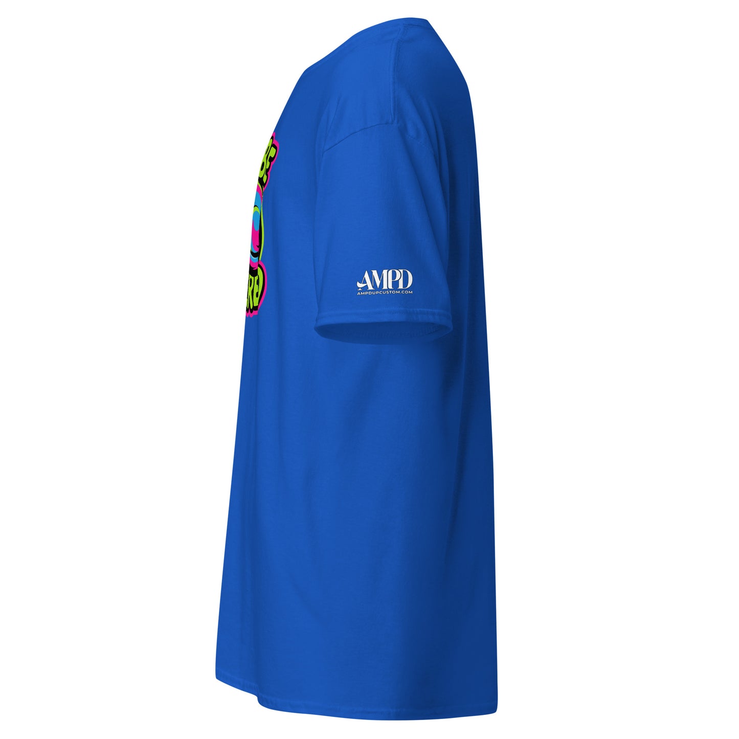 Cant Be Bothered Kitty Cat Colorful Graffiti Style Pink, Green and Blue T-Shirt in vibrant blue