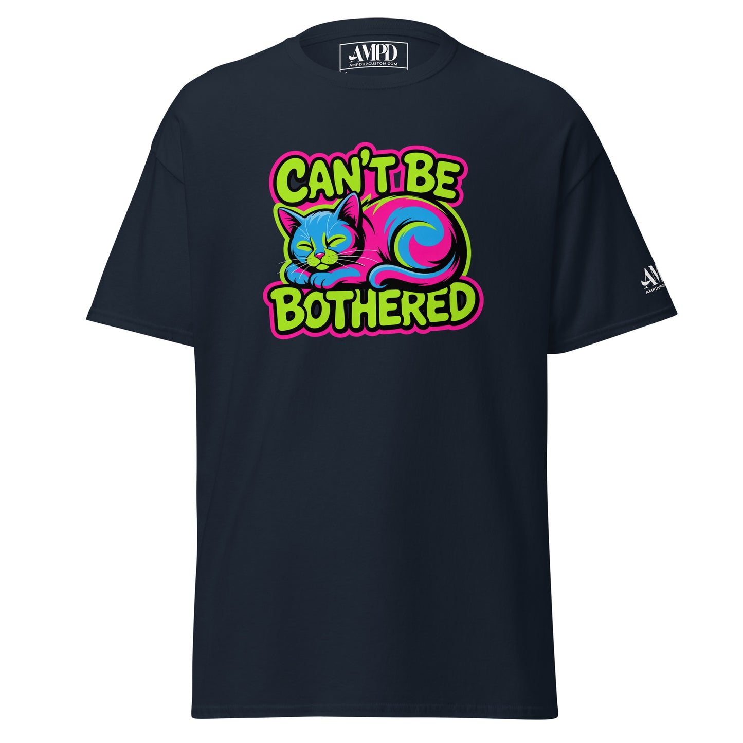 Cant Be Bothered Kitty Cat Colorful Graffiti Style Pink, Green and Blue T-Shirt from Amp'd Up Custom