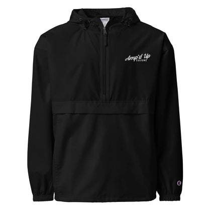 Amp'd Up Embroidered Champion Packable Jacket in black with lightweight design and adjustable hood