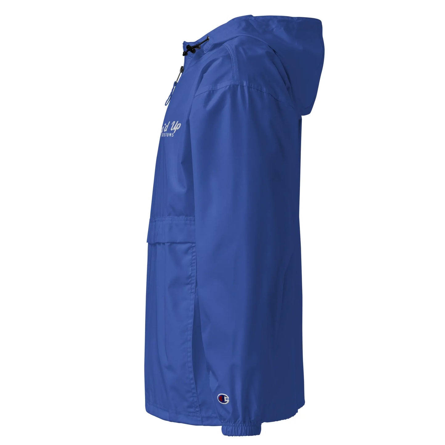 Amp'd Up Embroidered Champion Packable Jacket in vibrant blue with adjustable hood and pockets