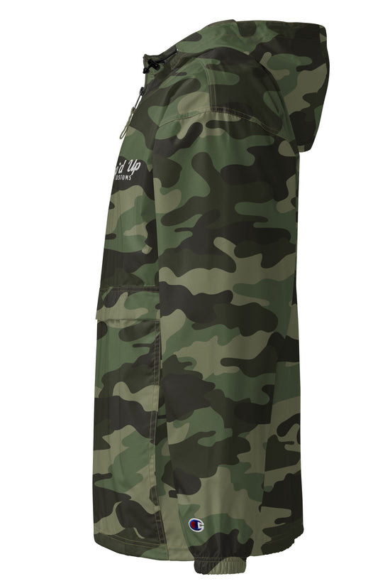Amp'd Up Embroidered Champion Packable Jacket in Camouflage with Hood and Front Pocket