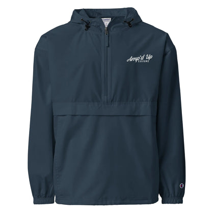 Amp'd Up Embroidered Champion Packable Jacket in Navy with Half-Zip Design and Adjustable Hood