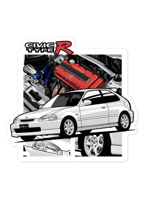 Civic Type-R sticker featuring a detailed illustration of the car and its engine components