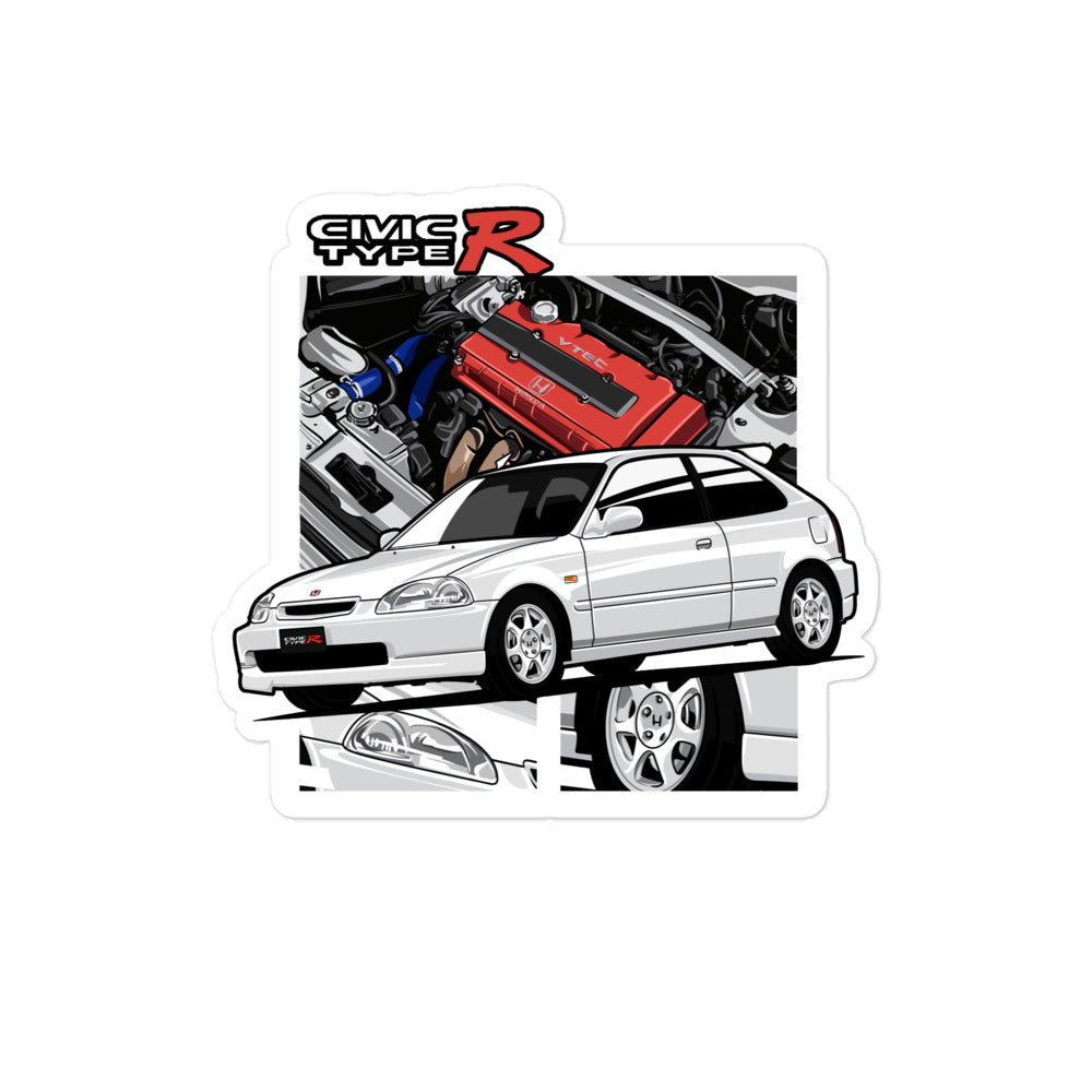 Civic Type-R sticker featuring a detailed illustration of the car and its engine components