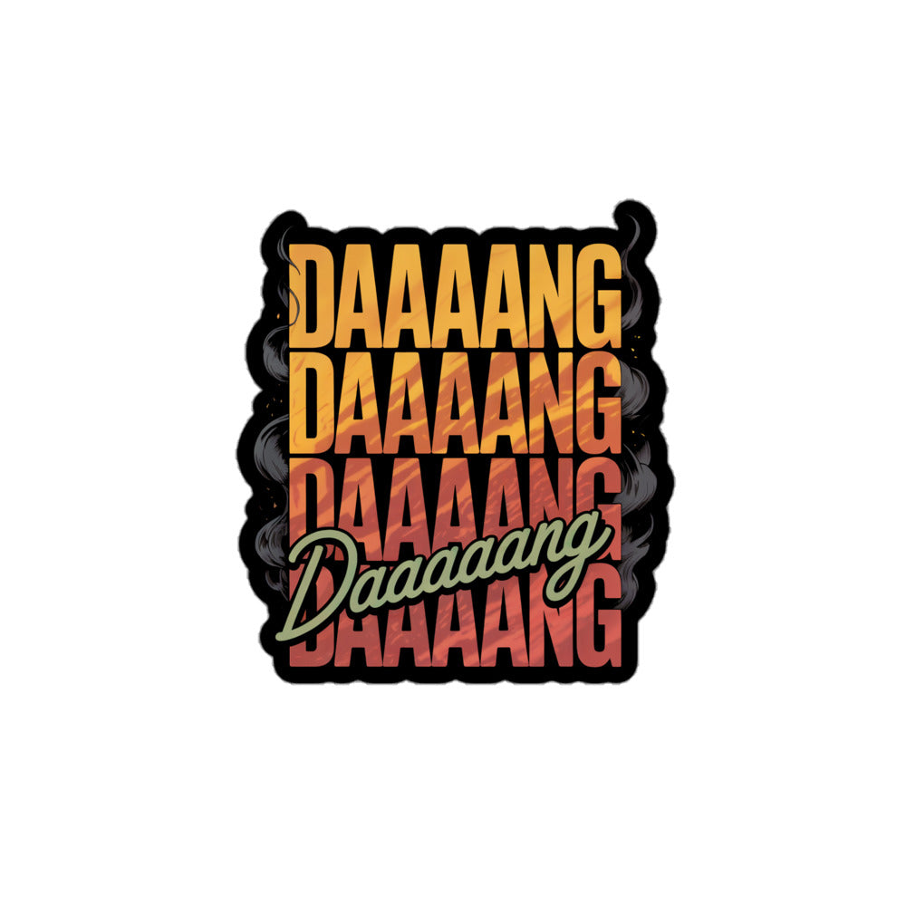 Amp'd Up Custom DANG sticker featuring bold text in vibrant colors for fun decoration