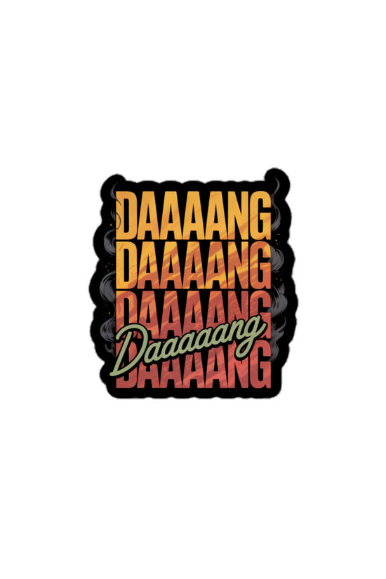 Amp'd Up Custom DANG sticker in vibrant colors featuring varying sizes of the word DANG