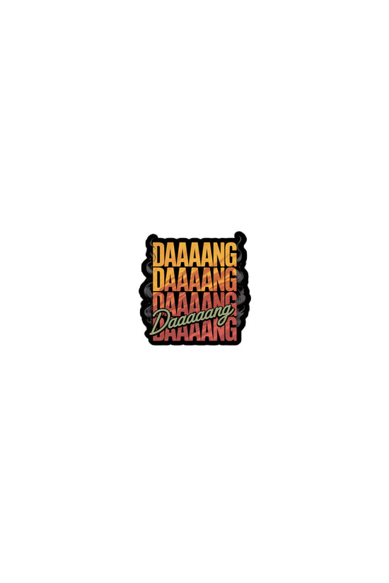 Amp'd Up Custom DANG sticker featuring bold text in vibrant colors for playful decor