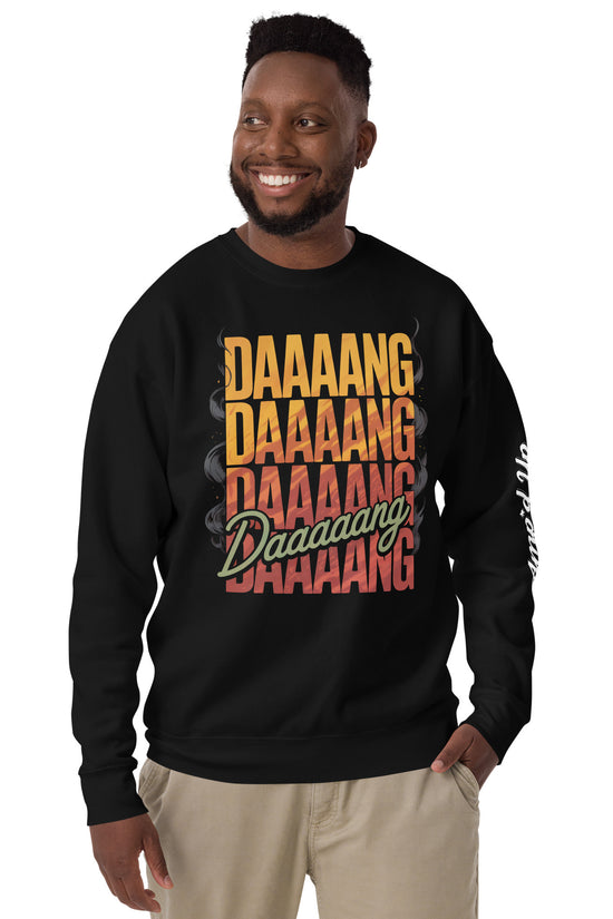 Amp'd Up Custom DANG Sweatshirt in black with colorful text design and a comfortable fit