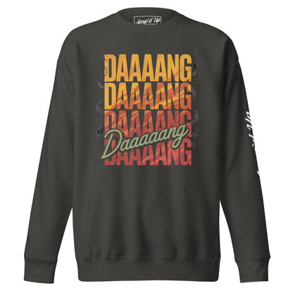 Amp'd Up Custom DANG Sweatshirt with vibrant graphic text design in bold colors