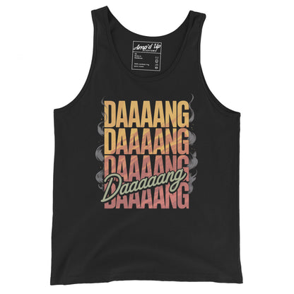 Amp'd Up Custom DANG Tank Top in black featuring a bold multi-colored graphic design