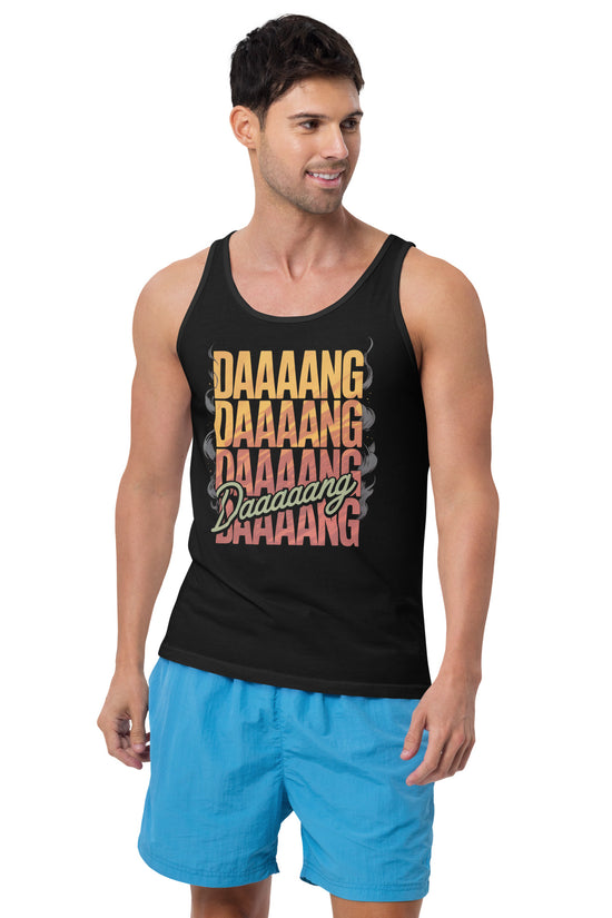 Amp'd Up Custom DANG Tank Top in Black Featuring Bold Colorful Text for Casual Wear