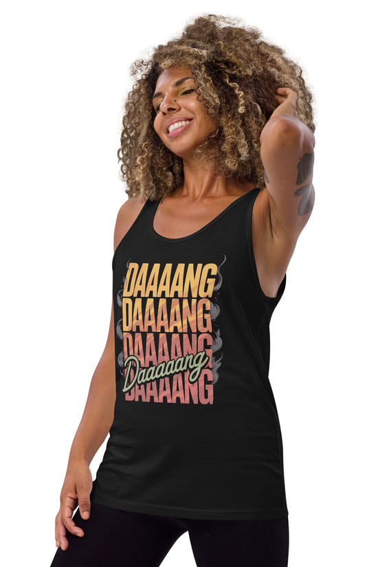Amp'd Up Custom DANG Tank Top in Black with Colorful DAAANG Graphic Design