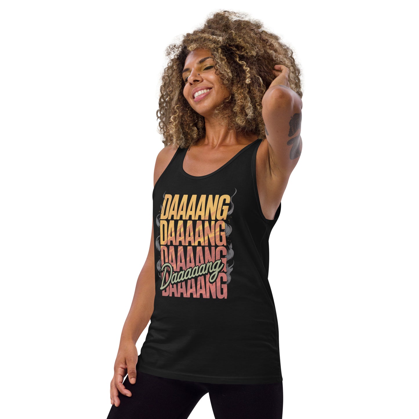 Amp'd Up Custom DANG Tank Top in Black with Colorful DAAANG Graphic Design