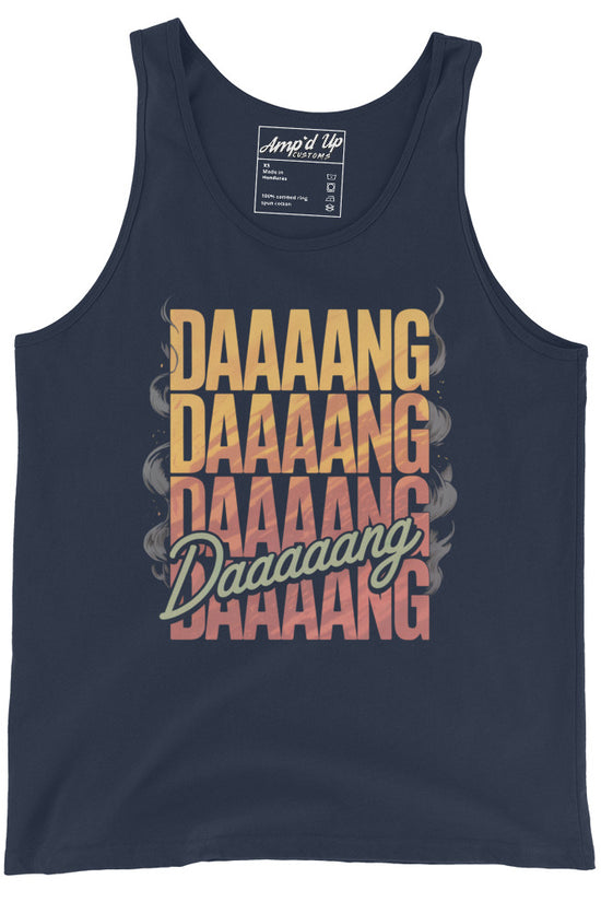 Navy DANG Tank Top by Amp'd Up Custom featuring bold retro text design
