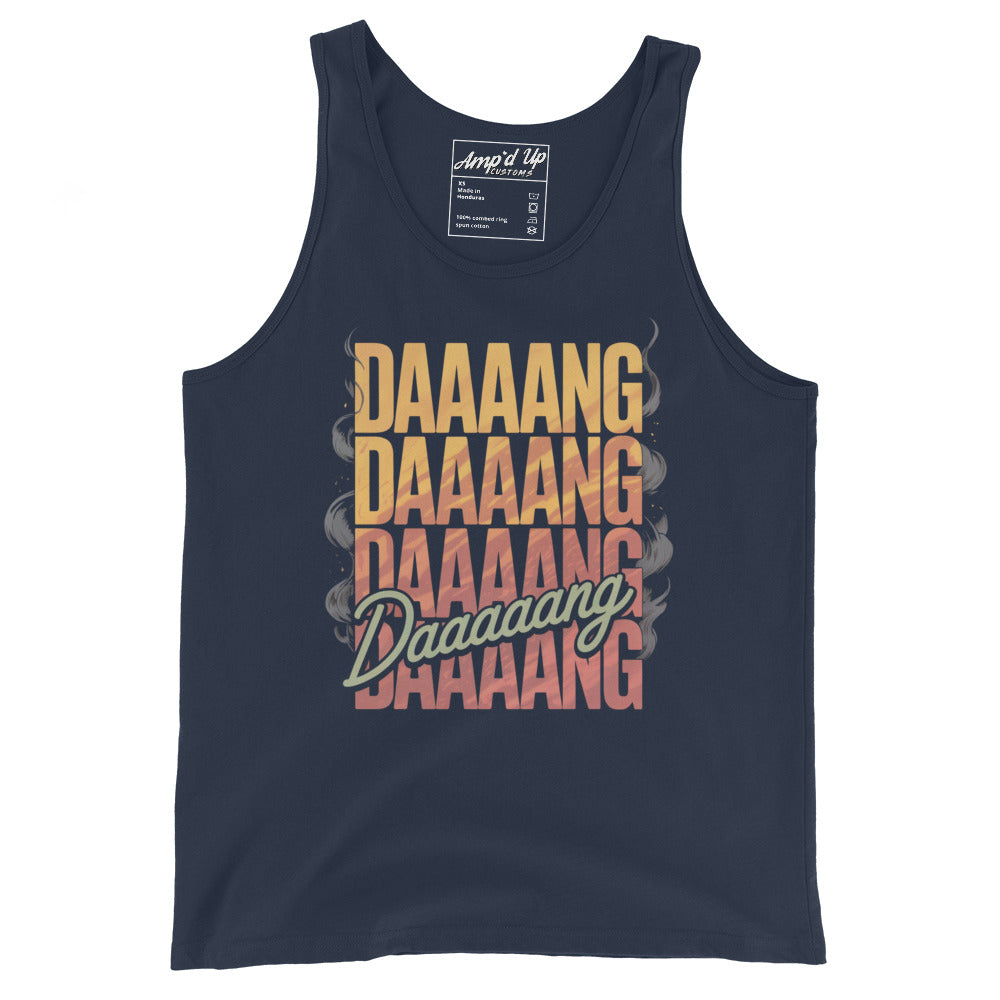 Navy DANG Tank Top by Amp'd Up Custom featuring bold retro text design
