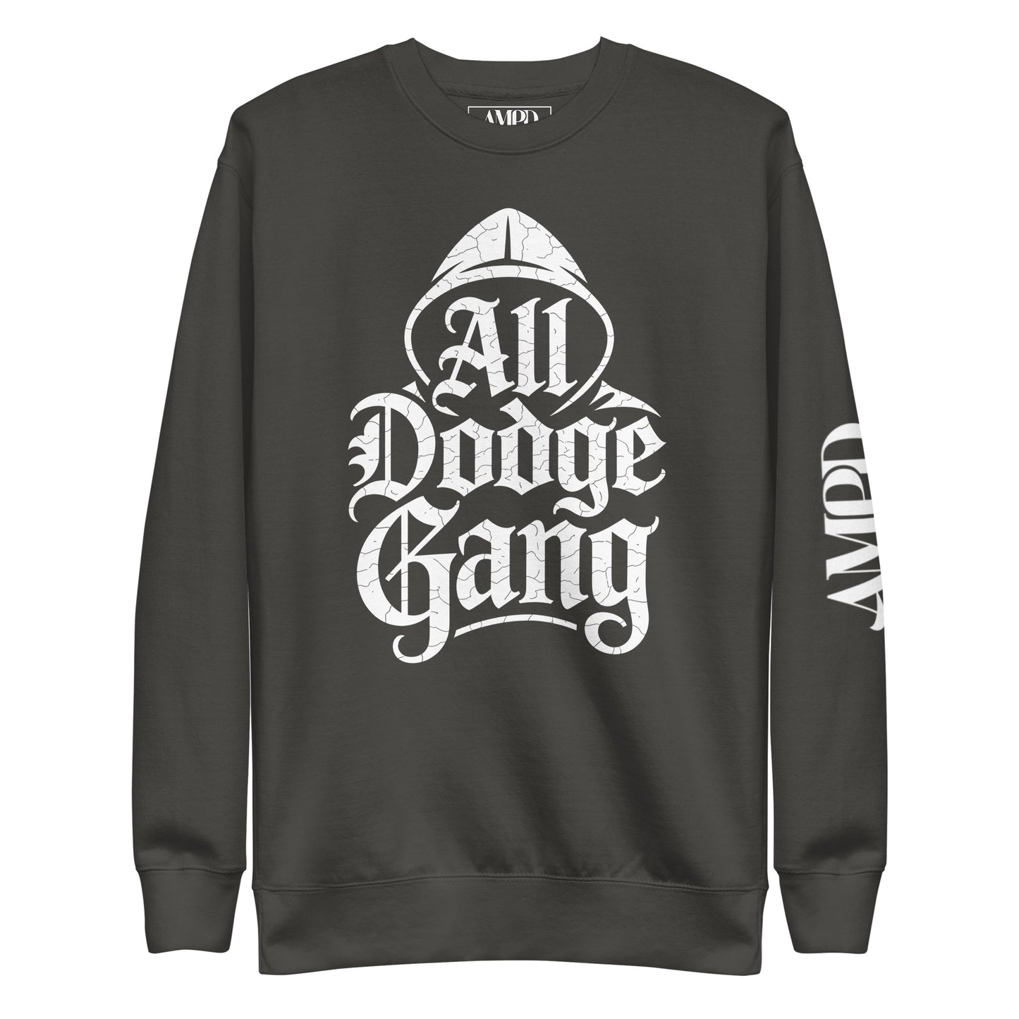 Dodge Gang Sweatshirt from Amp'd Up Custom with bold lettering for car enthusiasts in premium quality pullover design