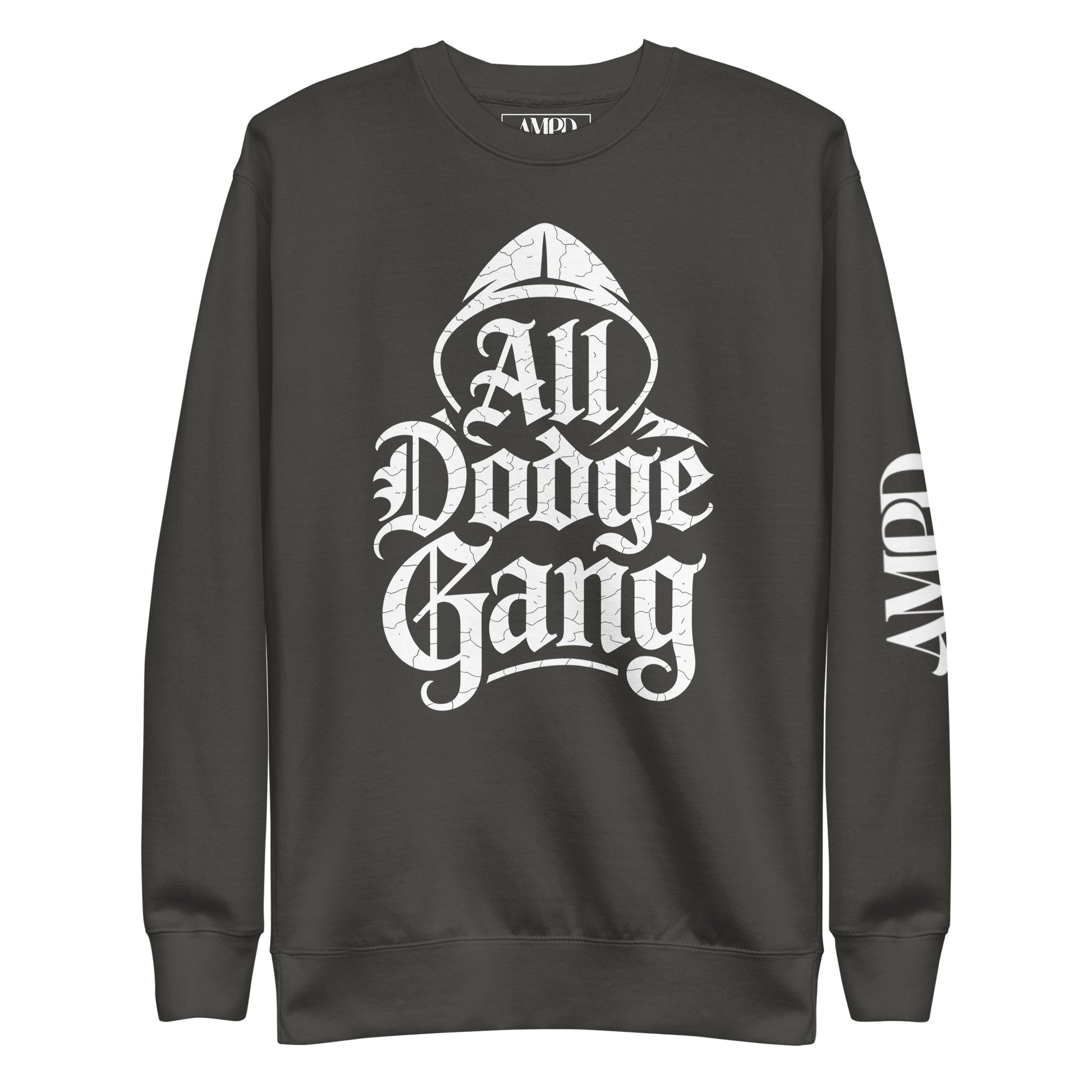 Dodge Gang Sweatshirt from Amp'd Up Custom with bold lettering for car enthusiasts in premium quality pullover design