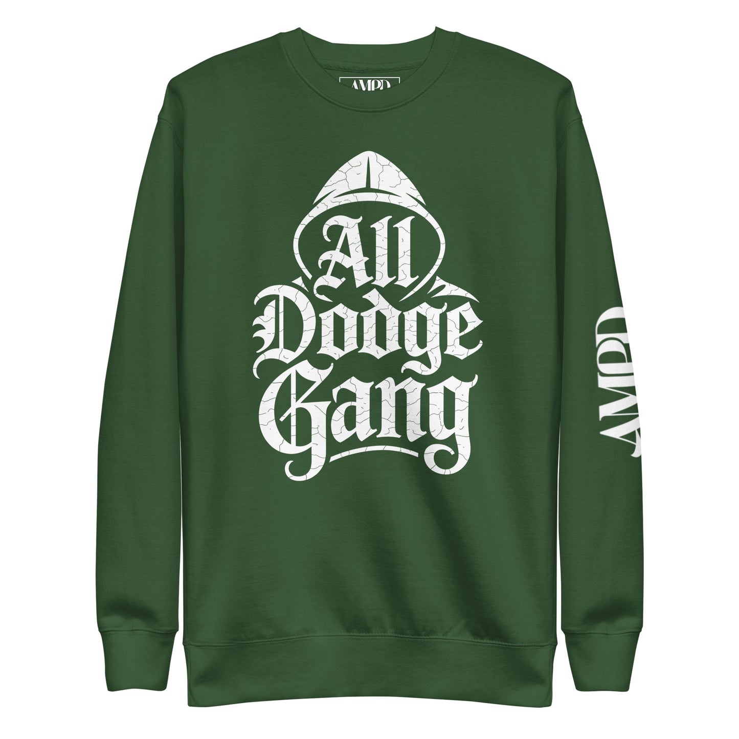 Dodge Gang Sweatshirt from Amp'd Up Custom, premium quality pullover for car enthusiasts in olive green