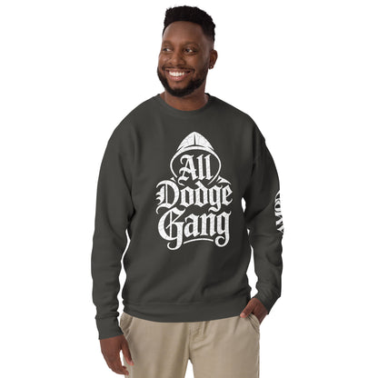 Amp'd Up Custom Dodge Gang Sweatshirt in dark gray for car enthusiasts, featuring bold graphic design