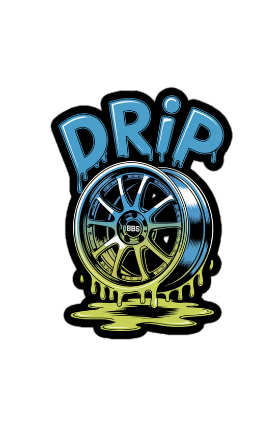 Colorful drip sticker featuring a dripping wheel design with the word DRIP in bold letters