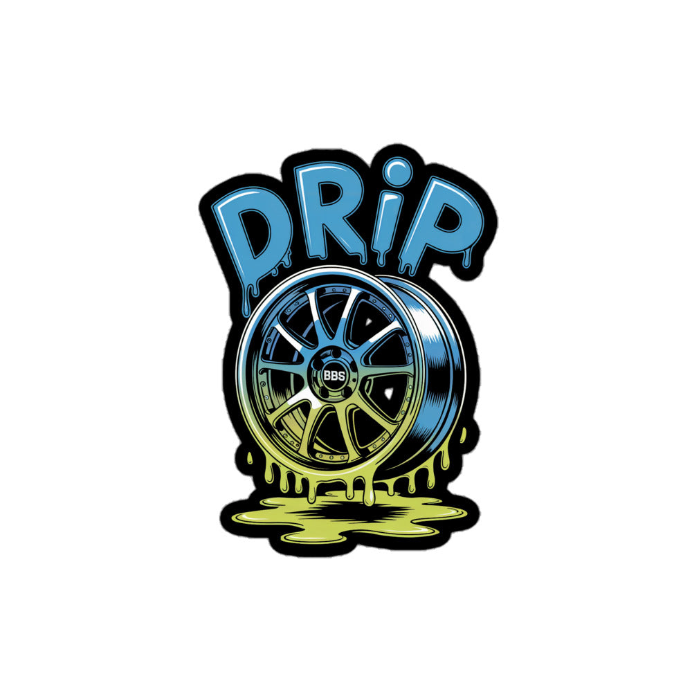 Colorful drip sticker featuring a dripping wheel design with the word DRIP in bold letters