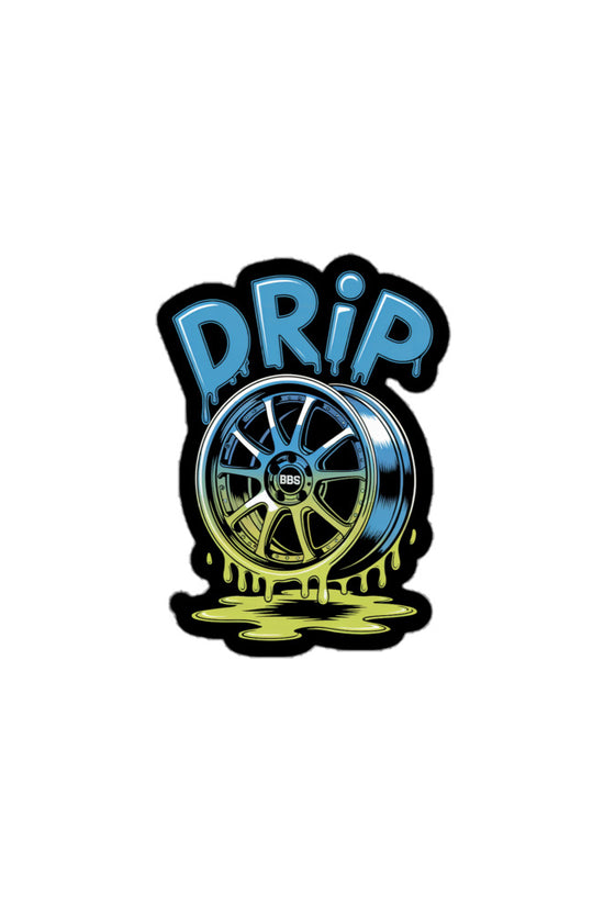 Amp'd Up Custom Drip sticker featuring a dripping wheel design in vibrant colors