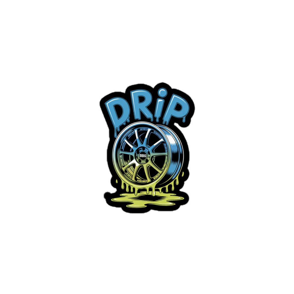 Amp'd Up Custom Drip sticker featuring a dripping wheel design in vibrant colors