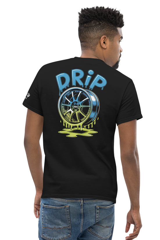Amp'd Up Custom Black T-Shirt featuring Drip T-Shirt Graphic on Back with Colorful Wheel Design