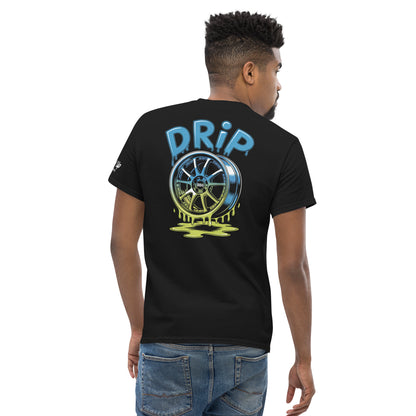 Amp'd Up Custom Black T-Shirt featuring Drip T-Shirt Graphic on Back with Colorful Wheel Design