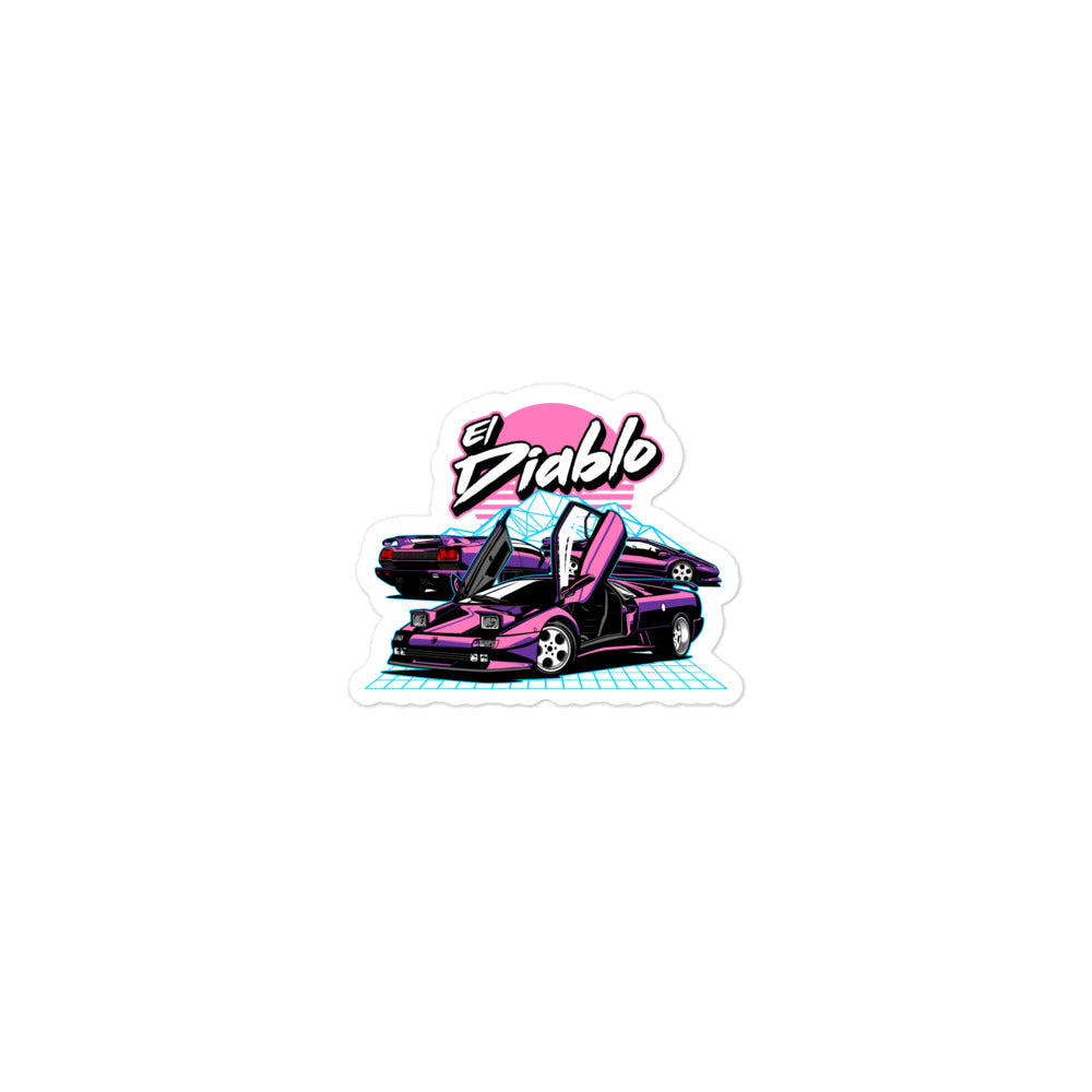 El Diablo sticker featuring a stylized car with vibrant pink accents and an eye-catching design
