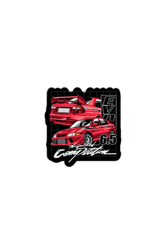 Amp'd Up Custom Evo 6.5 sticker featuring a red sports car illustration and bold graphics