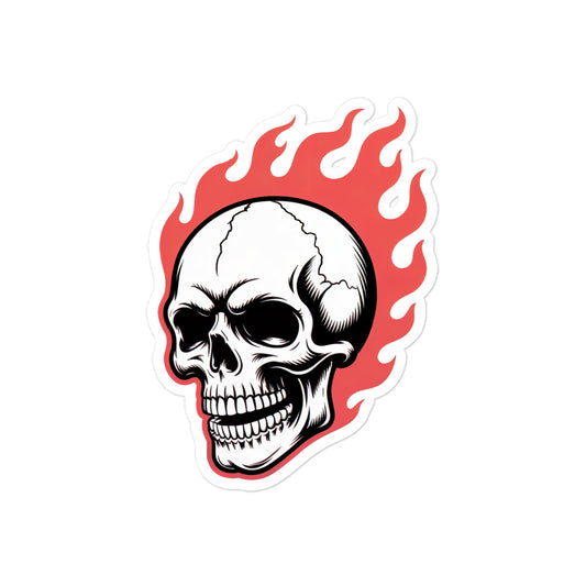 Flaming Skull sticker by Amp'd Up Custom with detailed white skull and red flames design