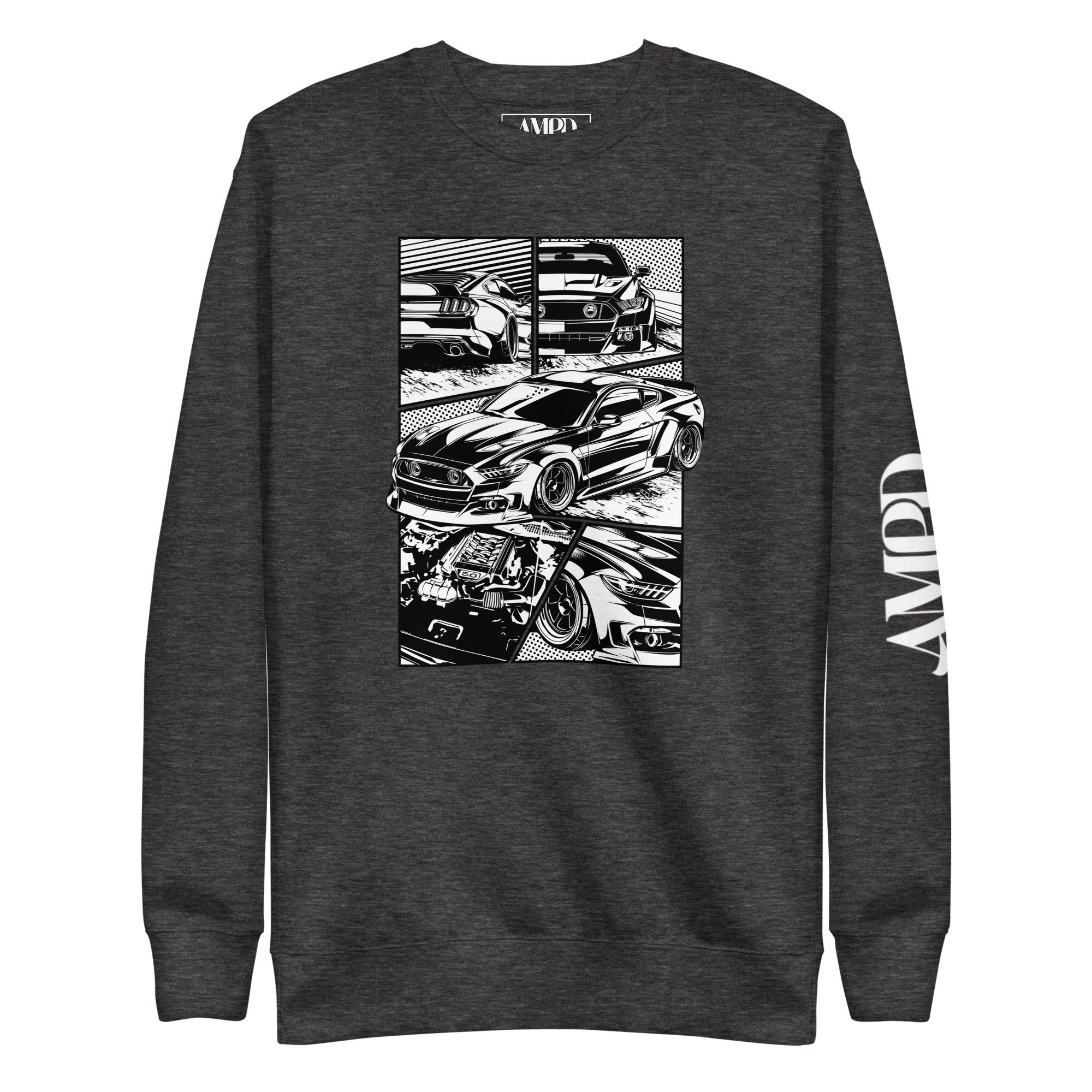Ford Mustang GT 5.0 Comic Panel American Muscle Graphic Sweatshirt | AMPD with stylish car illustrations