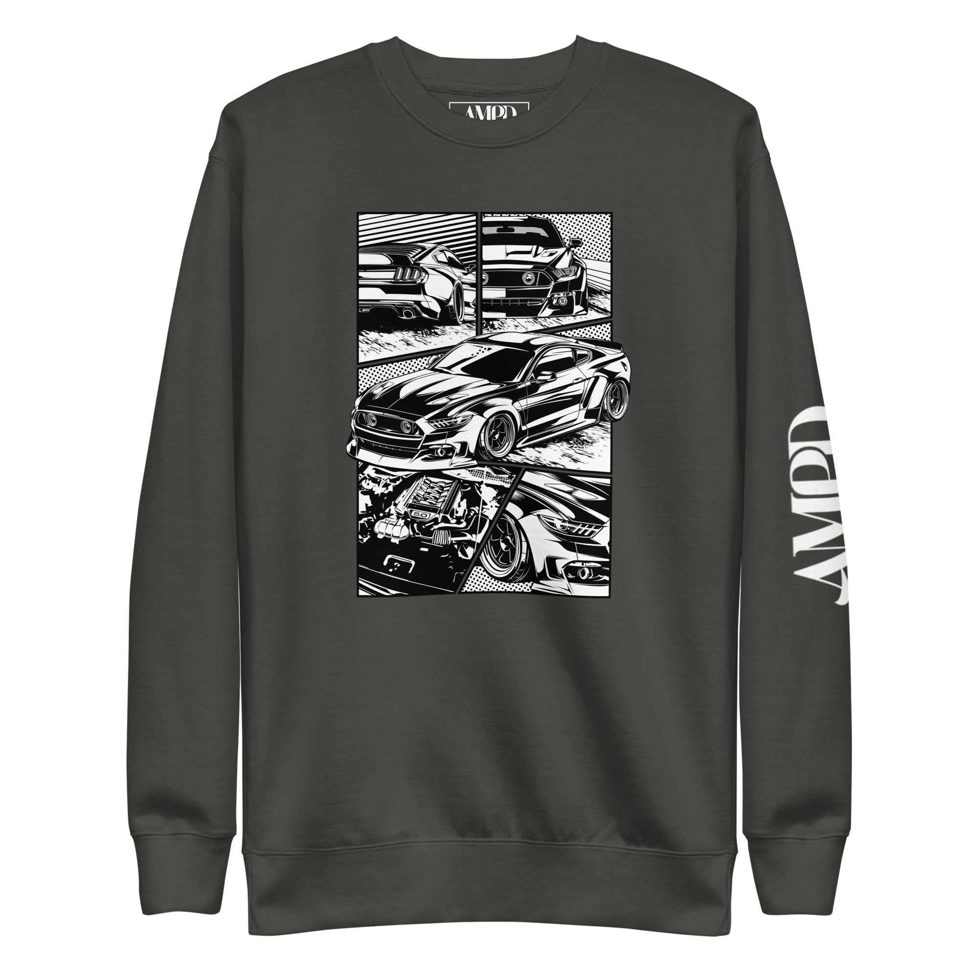 Ford Mustang GT 5.0 Comic Panel American Muscle Graphic Sweatshirt | AMPD featuring stylish car illustrations